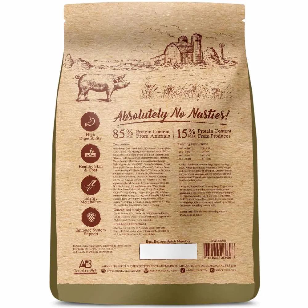 34% OFF FREE Wipes: Absolute Bites Wild Age Pork & Potato Dry Dog Food