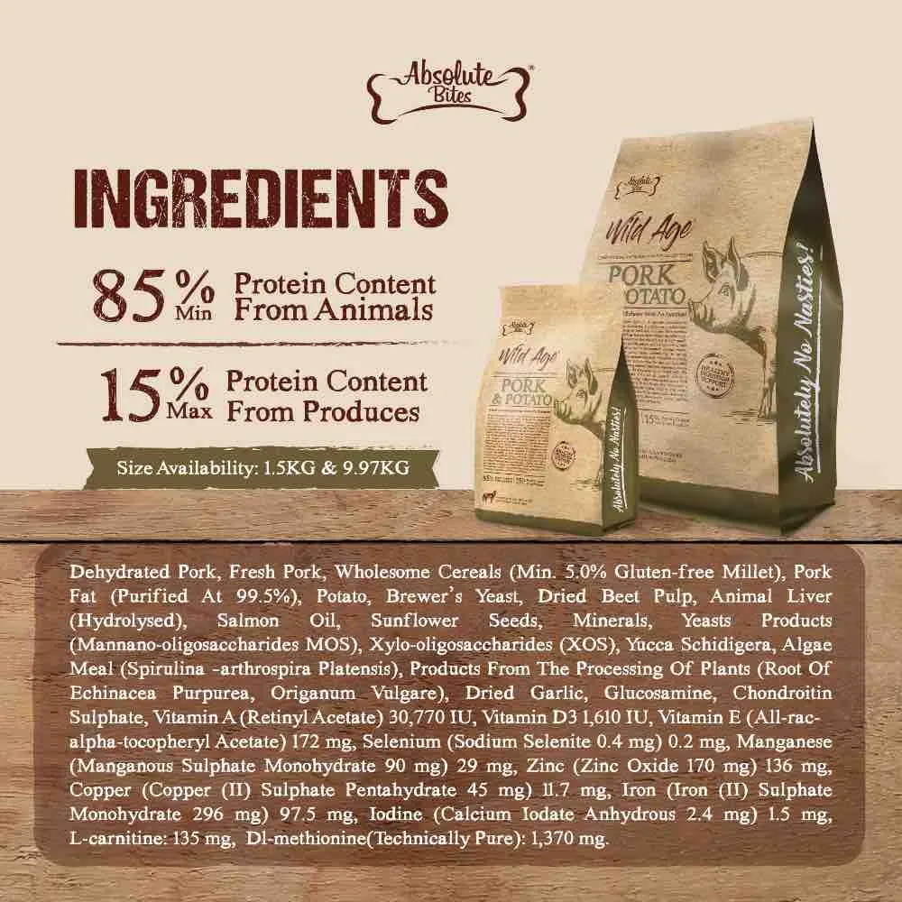 34% OFF FREE Wipes: Absolute Bites Wild Age Pork & Potato Dry Dog Food