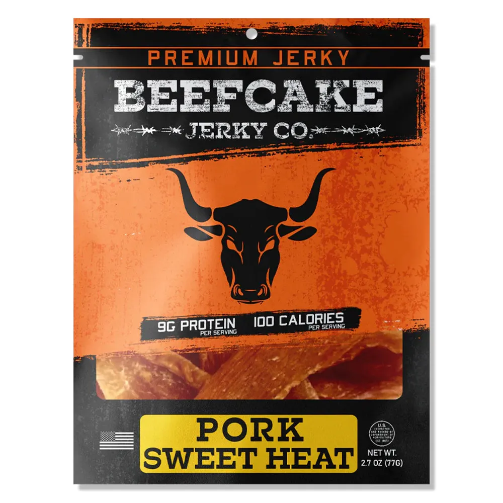 Beefcake Jerky Co Pork Sweet Heat Jerky 2.7oz 9g Protein 100 Calories BC005