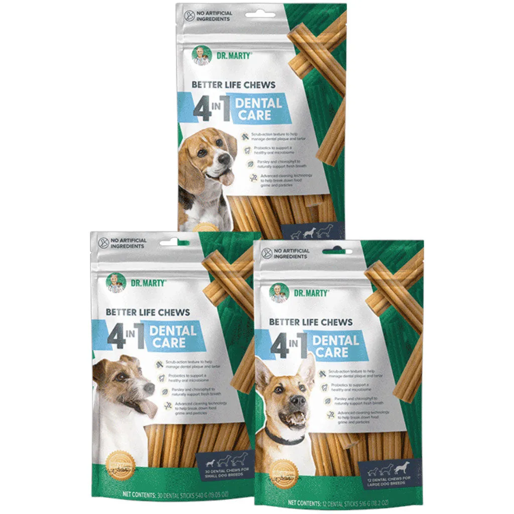 Dr. Marty Better Life Chews 4 in 1 Dental Care for Dogs, Small 5-23 lbs