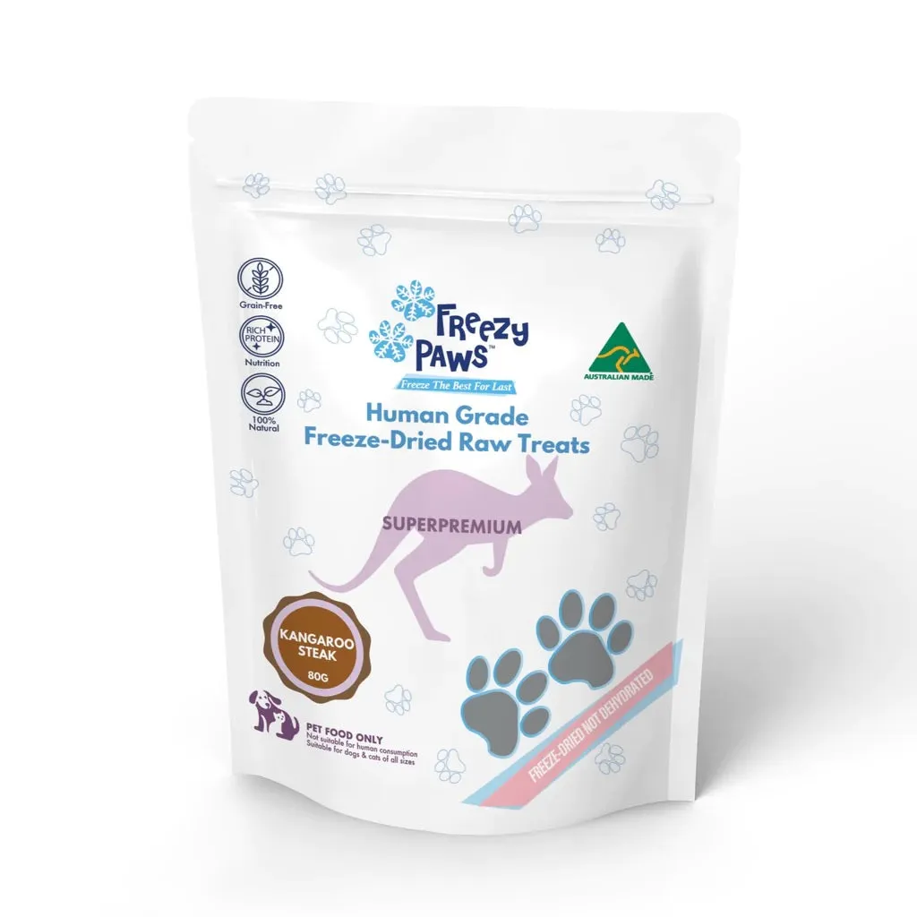 Freezy Paws Freeze Dried Human Grade Kangaroo Meat  Dog and Cat Treats 80g