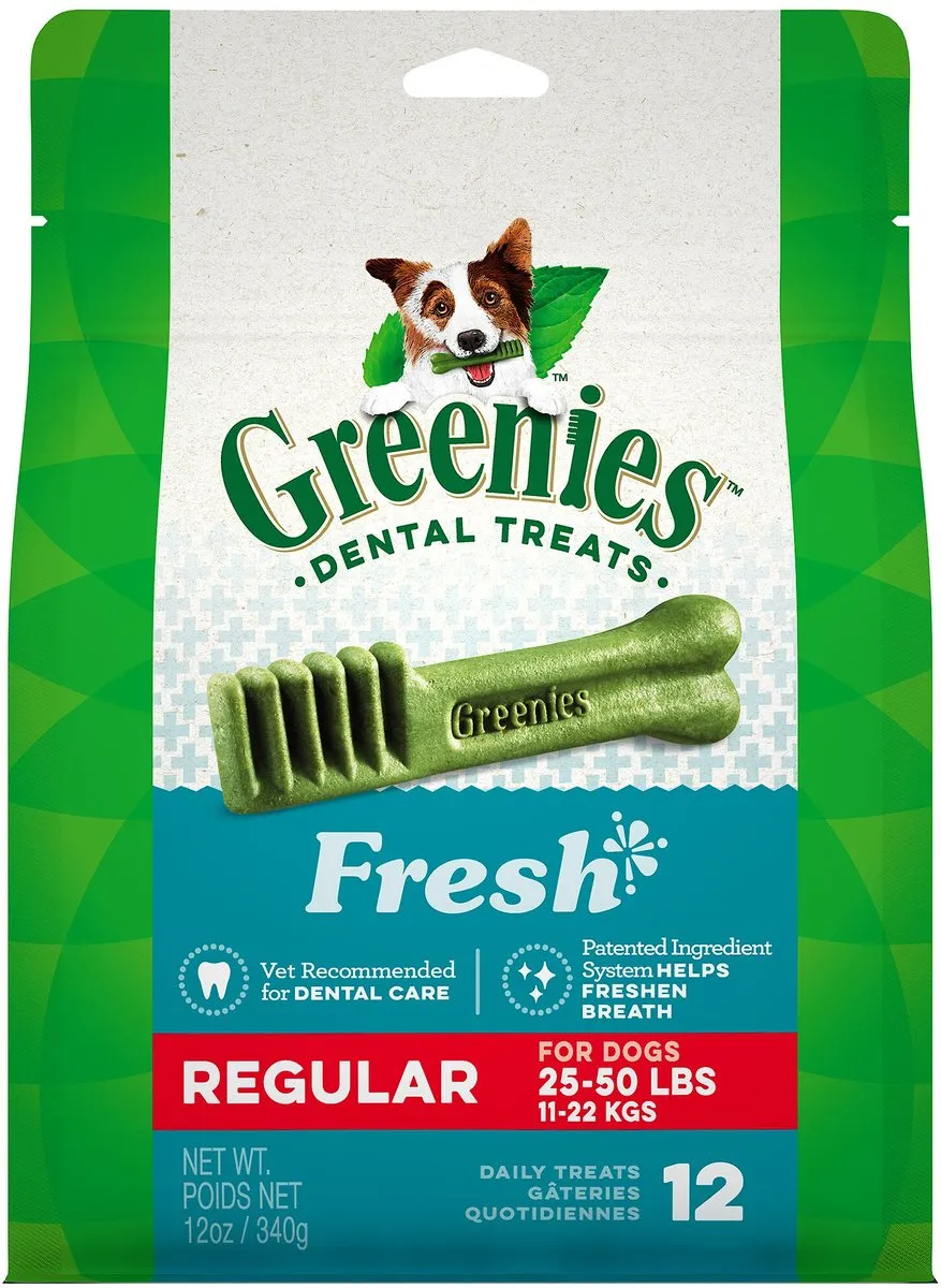 GREENIES Regular Natural Dog Dental Care Chews Oral Health Dog Treats Fresh Flavor, 12-oz Pack