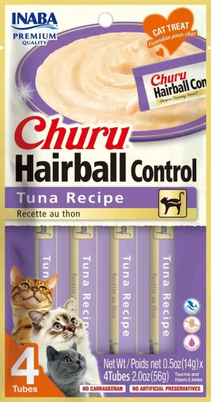 Inaba Churu Hairball Control Tuna Recipe Cat Treats, 4-pk