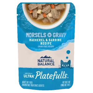 Natural Balance Platefulls Mackerel & Sardine Recipe Morsels in Gravy Cat Food Pouch