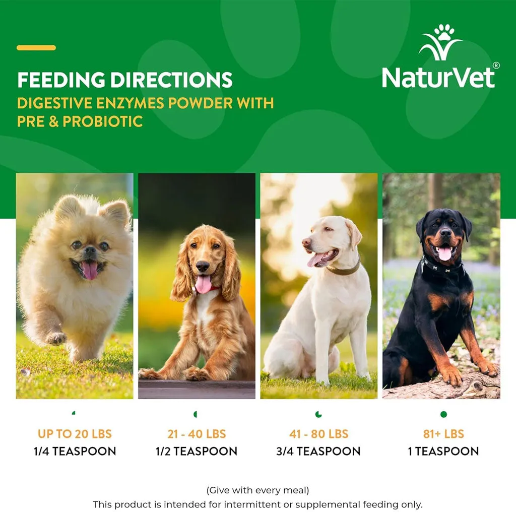 NaturVet Digestive Enzymes Powder Daily Digestive Support Plus Pre & Probiotic for Dogs & Cats, 4-oz