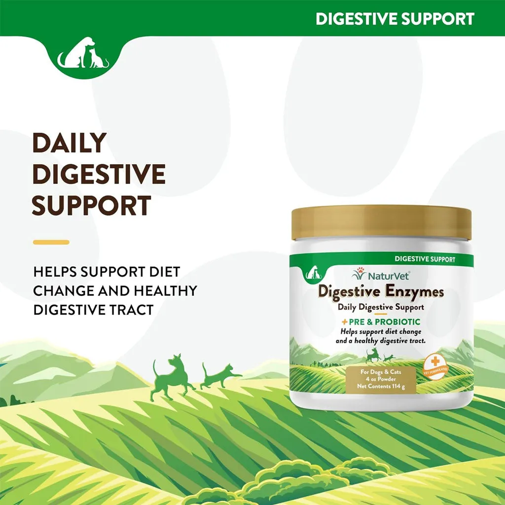 NaturVet Digestive Enzymes Powder Daily Digestive Support Plus Pre & Probiotic for Dogs & Cats, 4-oz