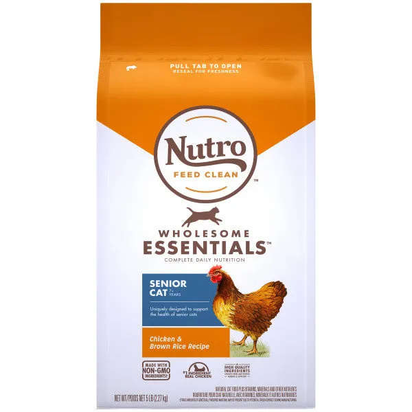 NUTRO WHOLESOME ESSENTIALS Natural Dry Cat Food, Senior Cat Chicken & Brown Rice Recipe