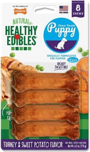 Nylabone Healthy Edibles Turkey & Sweet Potato Puppy Chew Treats, 8 Count