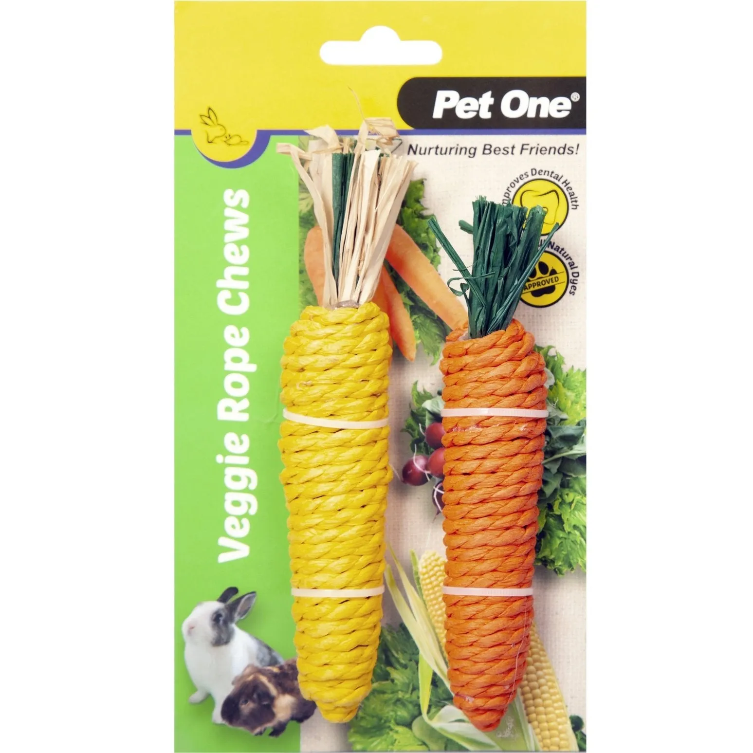 Pet One Veggie Rope For Small Animals Twin Pack - Carrot/Corn