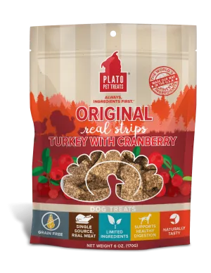 Plato Grain Free Real Strips Turkey With Cranberry Dog Treats