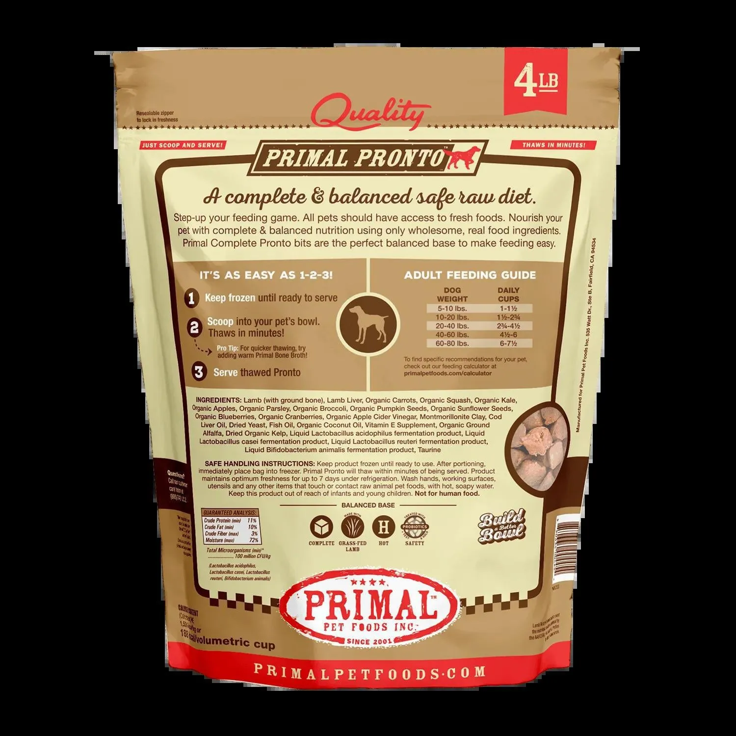 Primal Pronto Raw Lamb 4lb