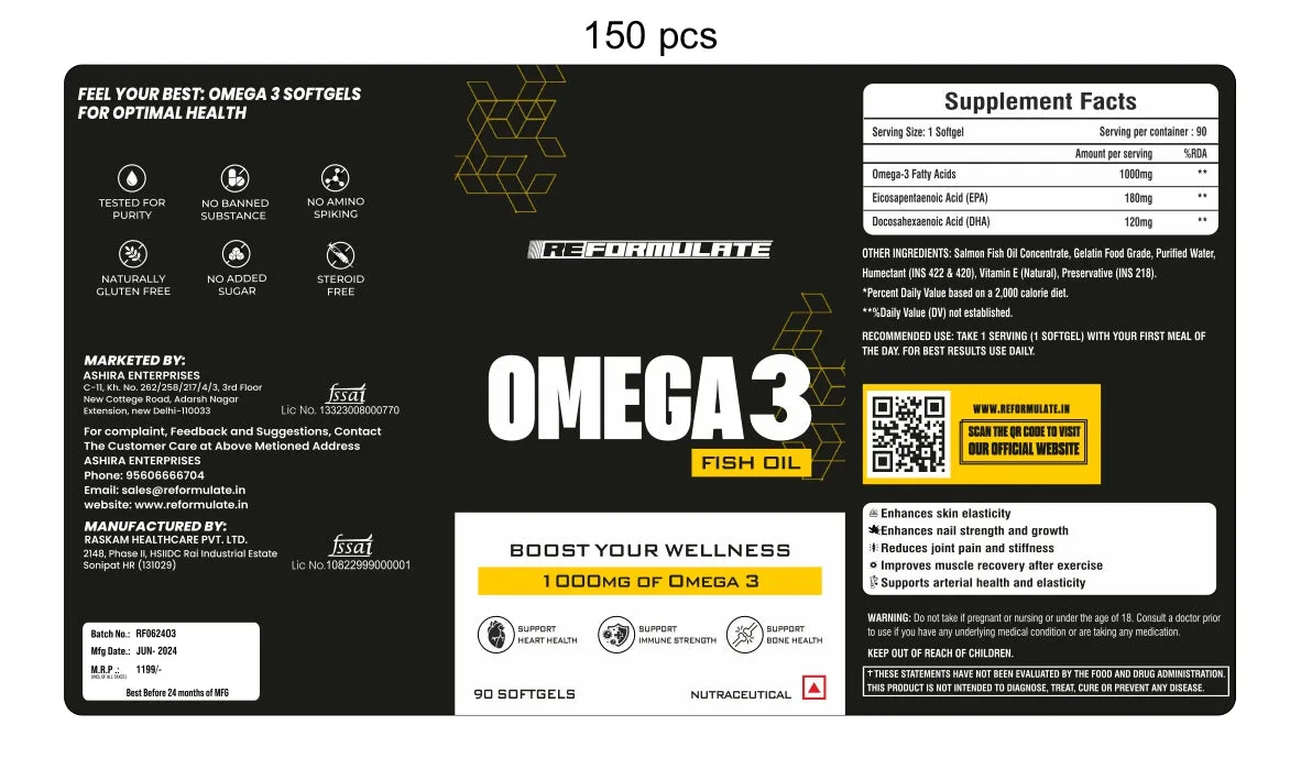 Reformulate I Omega3 Fish Oil I Support Heart Health I Support Immune Strength I Support Bone Health I Nutraceutical I 90 Softgels