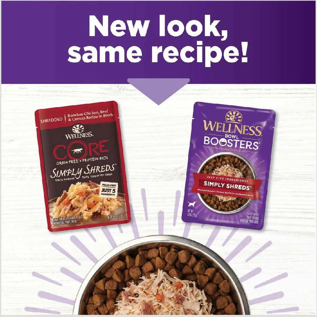 Wellness Bowl Boosters Simply Shreds Chicken, Beef & Carrots Grain-Free Dog Food Topper (2.8 oz x 12 pouches)