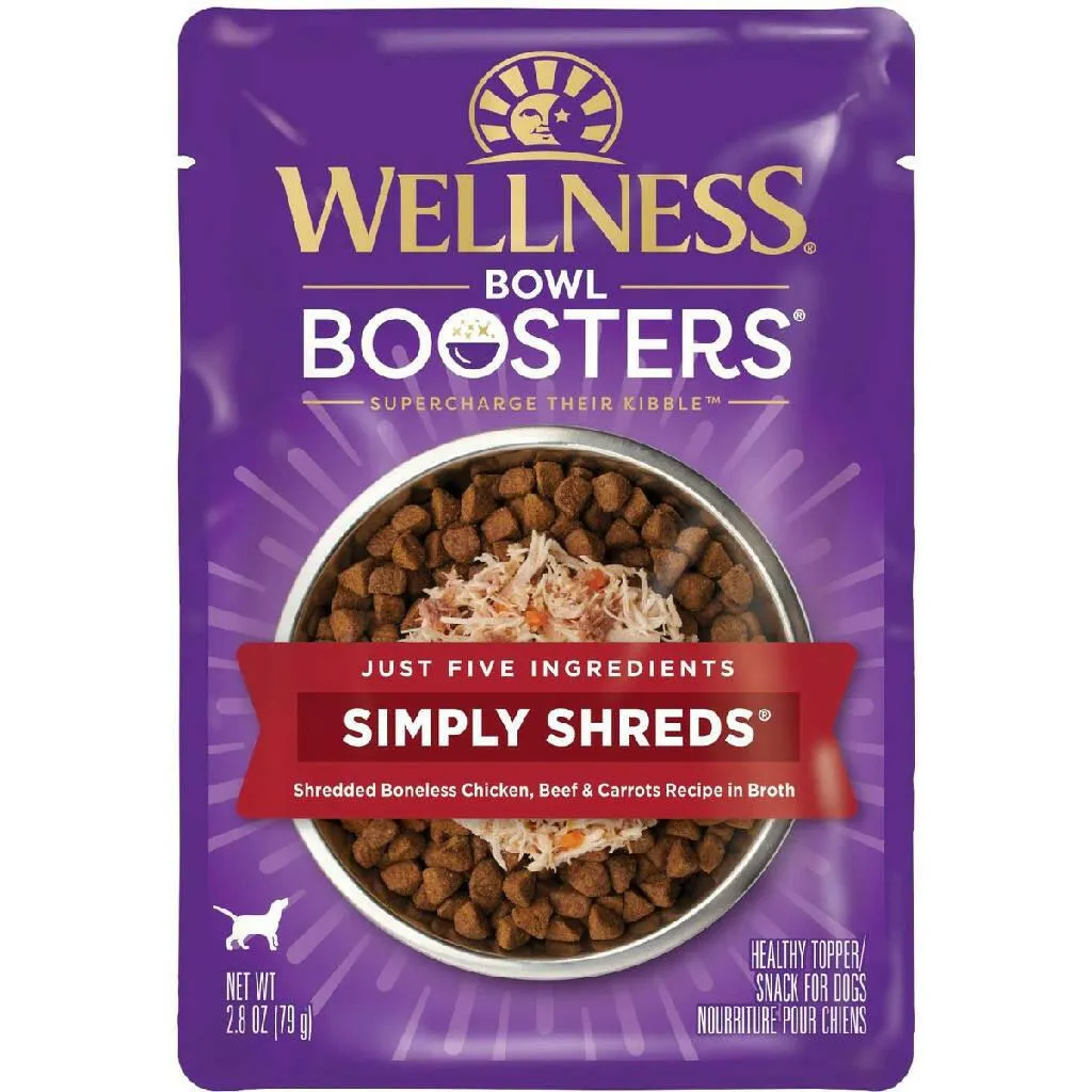 Wellness Bowl Boosters Simply Shreds Chicken, Beef & Carrots Grain-Free Dog Food Topper (2.8 oz x 12 pouches)