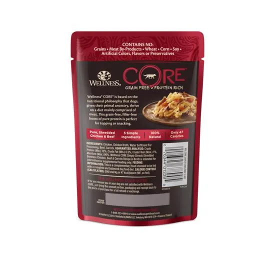 Wellness CORE Simply Shreds Shredded Chicken, Beef and Carrots Wet Dog Food 79g